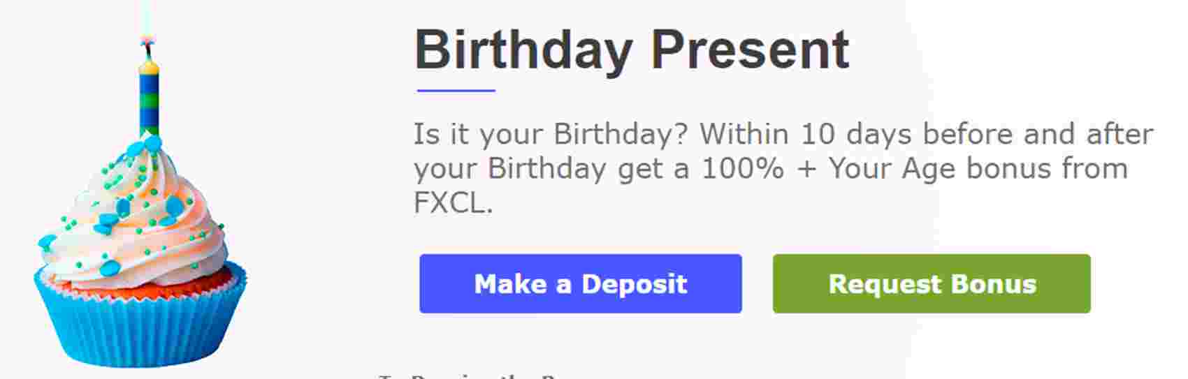 Birthday 100% + Your Age Bonus – FXClearing