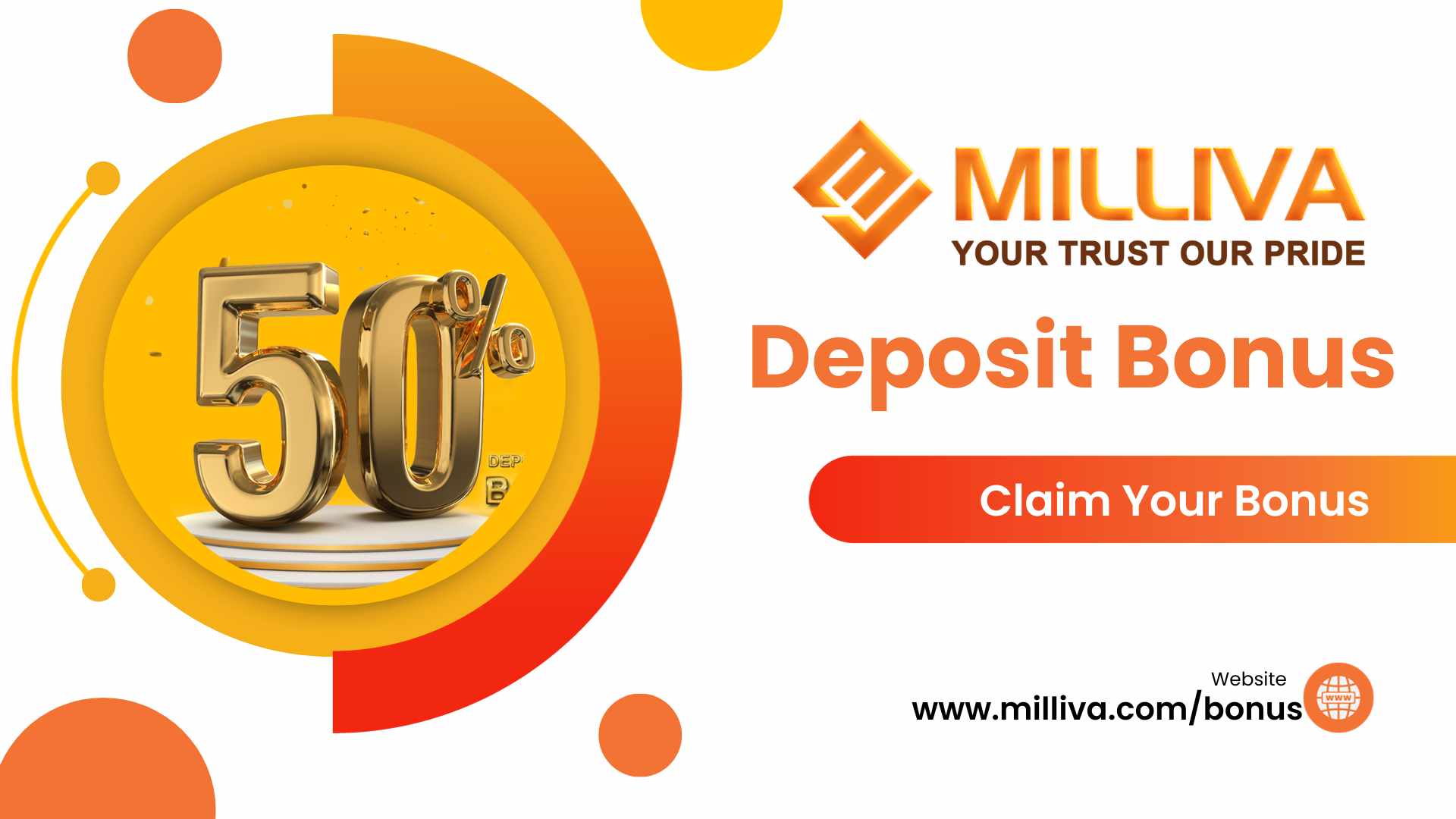 50% Bonus On First Deposit – Milliva